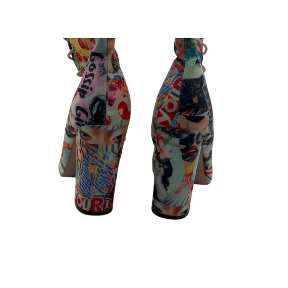 Chase & Chloe Size 7 Las Vegas Print Lace-Up Peep-Toe Ankle Boots - Picture 8 of 14